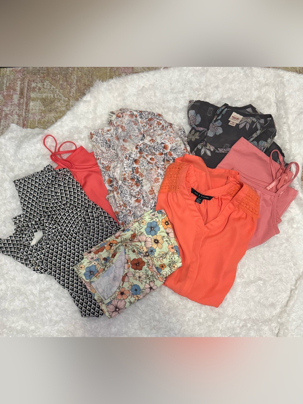 BUNDLE - H&M Coral-Orange Crochet Yoke V-Neck Blouse